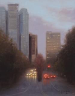 "Bellevue Evening Lights"  14x11, Oil, $1000