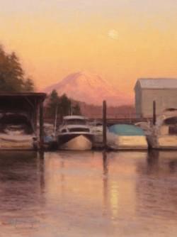 "Moonrise Over the Marina"  12x9, Oil, $950