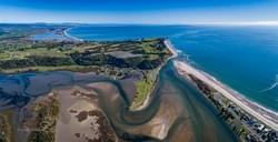 Little Waihi. Bay of Plenty coastline. Aerial.