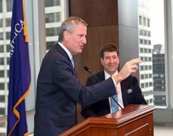 Being introduced by Mayor de Blasio