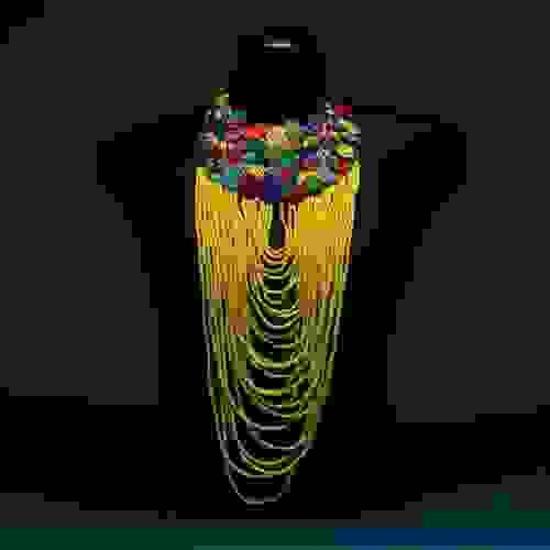 Yellow Ankra Button and Bead Necklace