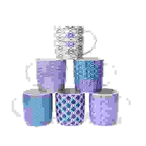 MACHUMA Set of 6 11.5 oz Coffee Mugs with Black and White Geometric Patterns, Ceramic Tea Cup Set 