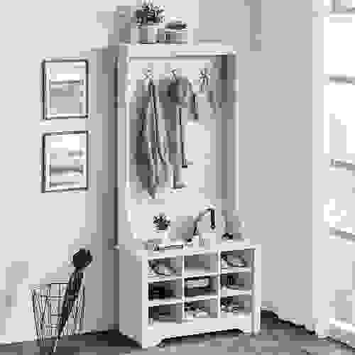 Itaar 68" Tall Hall Tree with Shoe Bench, 3in1 Entryway Coat Rack