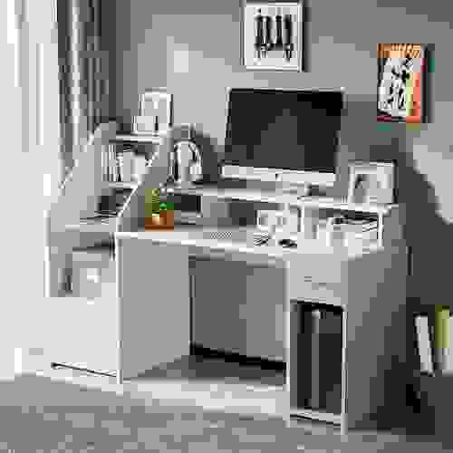 Itaar White Computer Desk with Drawers, Shelves, Storage, Hutch, 64.5