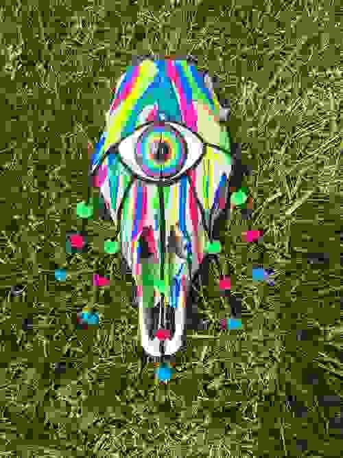 Small Real Cow Skull Eye with Long Lashes Glow In The Dark and Blacklight Reactive Unique Alt Art Wh
