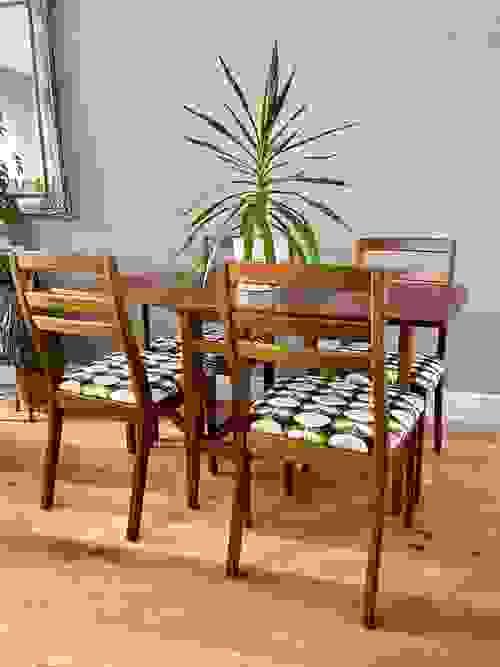 SOLD - NATHAN Set of 4 Dining Room Chairs / Drop-Leaf Table / Reupholstered Orla Kiely