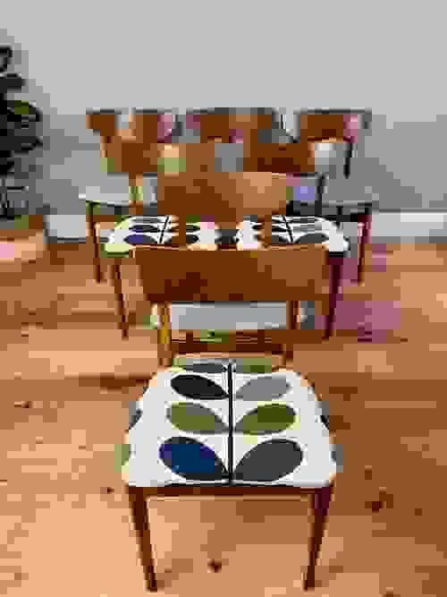 SOLD Set of 7 Mid Century Dining Chairs / Orla Kiely / Refurbished 