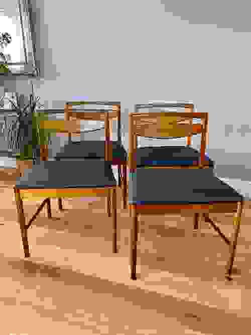 SOLD - Set of 4 McIntosh Teak Dining Room Chairs / Retro / Vintage / Black Leatherette