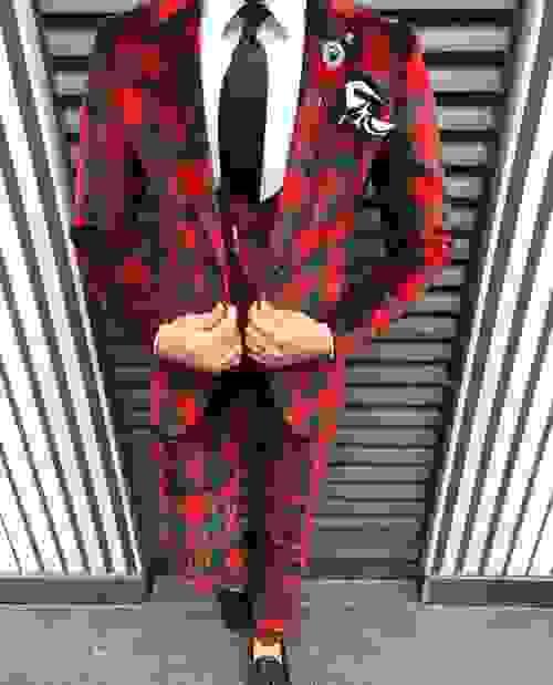 Red Green Squared Velvet Suit