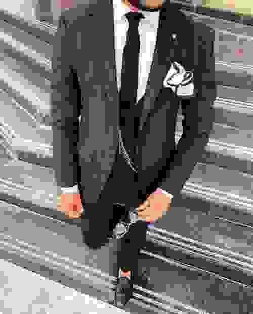 Black White Striped Cotton Suit