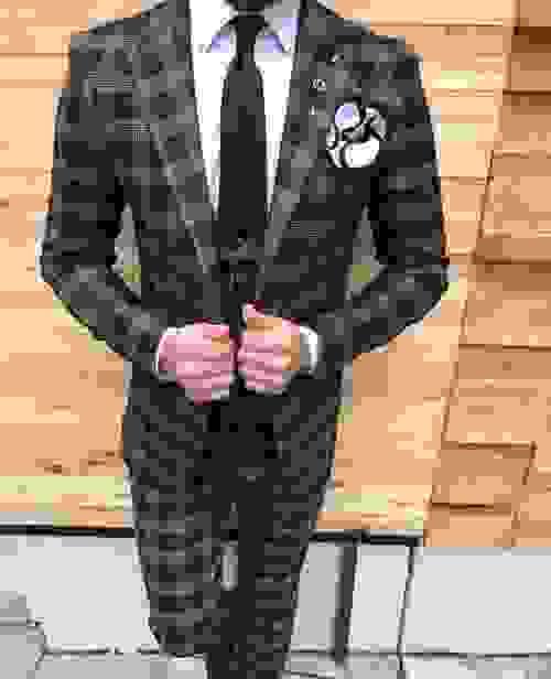 Black Squared Cotton Slim fit Suit