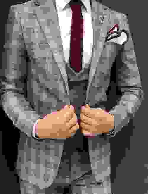 Grey Squared Cotton Slim Fit Suit