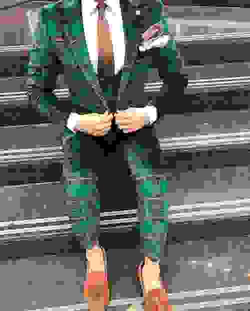 Green Orange Striped Velvet Suit
