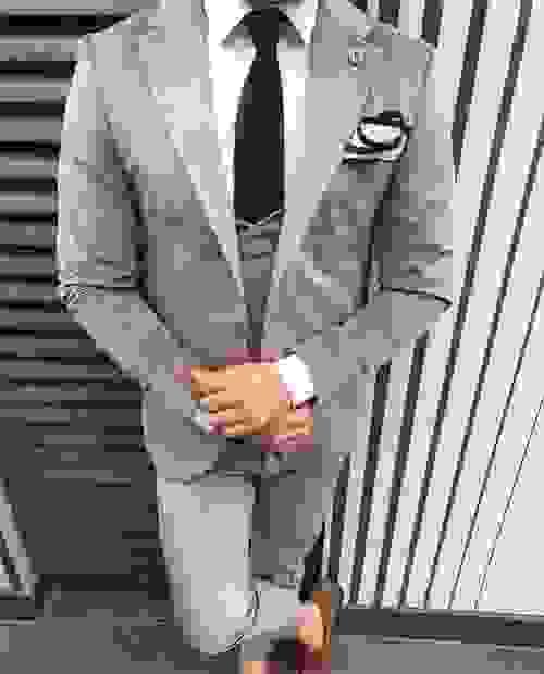 Beige Velvet Slim Fit Suit