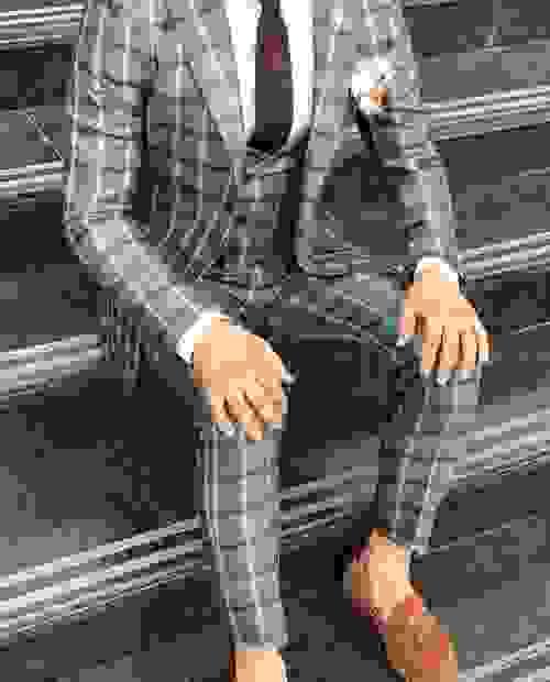 Grey Brown Squared Slim Fit Suit