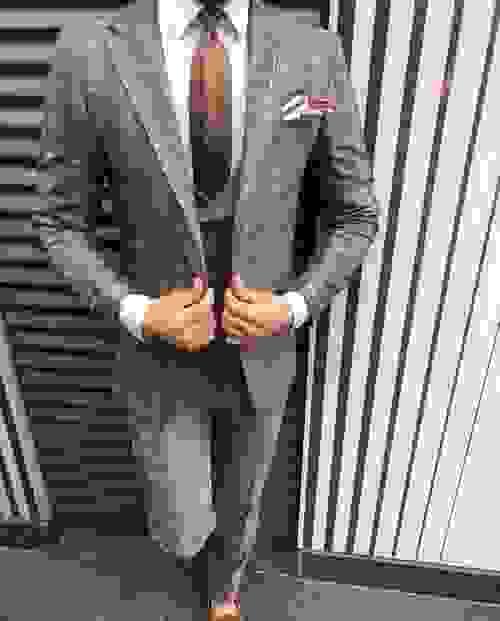 Beige Squared Cotton Slim Fit Suit