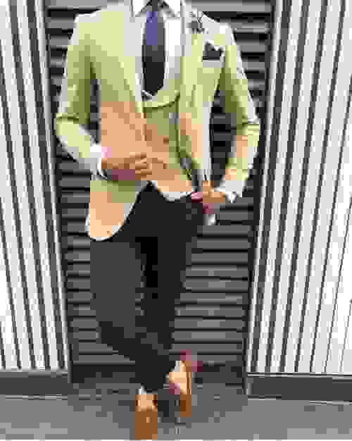 Beige Navy Slim Fit Suit