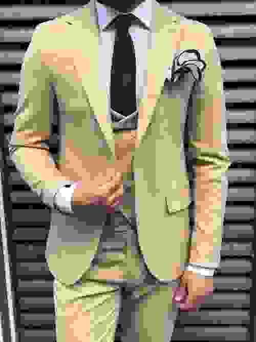 Light Beige Poly Cotton Slim Fit Suit