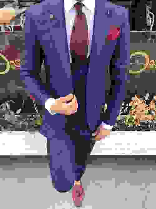Navy Burgundy Combo Slim Fit Suit