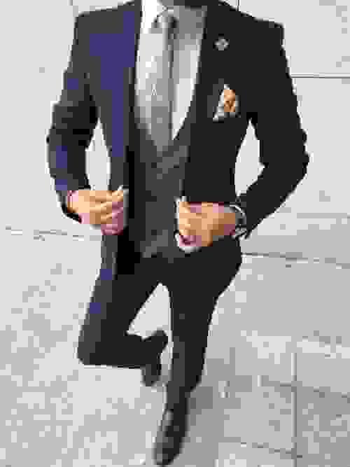 Navy Grey Waistcoat Slim Fit Suit