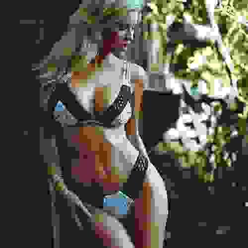 Brazilian Bikini Bandage Sexy Black Mesh Floral Set