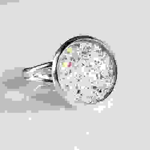 Flat clear sparkly silver ring