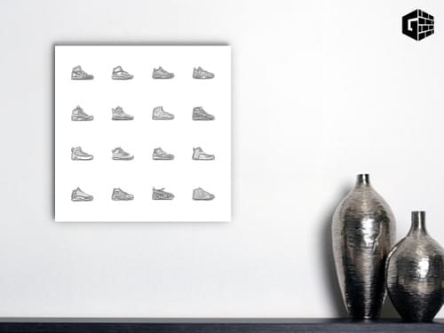 Air Jordan 1-16 Grid Grayscale Pencil Canvas