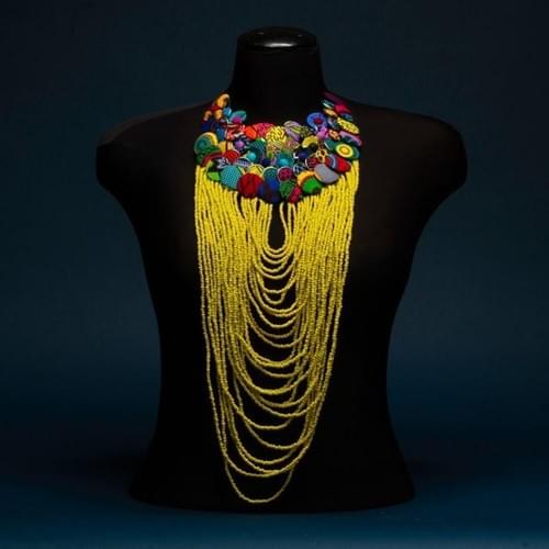 Yellow Ankra Button and Bead Necklace
