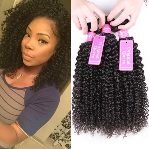 ORIGINAL QUEEN 8A Grade 3 Bundles Brazilian Kinky Curly Virgin Human Hair Natual Color Mixed Length