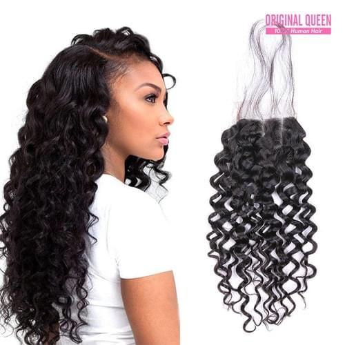 ORIGINAL QUEEN 8A Grade Deep Wave Free Part Lace Closure Brazilian Natual Color