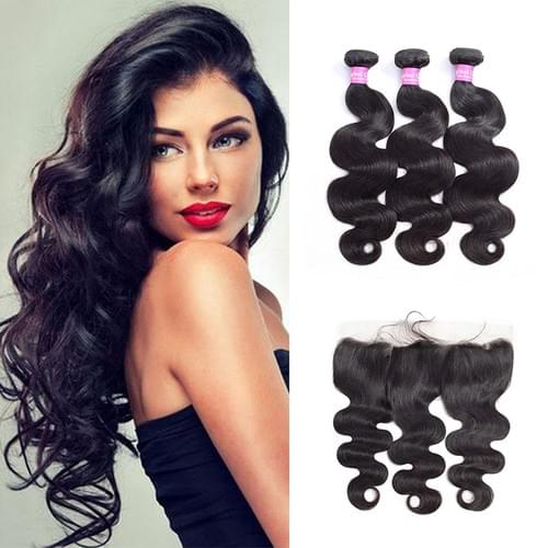 ORIGINAL QUEEN 8A Grade Brazilian Body Wave Virgin Hair 3 Bundles with Lace Frontal