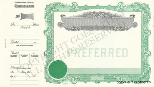 GOES 178 GREEN PREFERRED STOCK TEMPLATES (PACK OF 100)