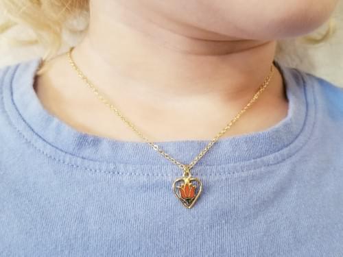 Orange Tulip Heart Charm Necklace