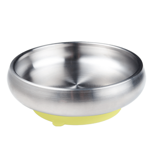 Baby Feeding Stainless Steel-Double-ply 316 Stainless Steel Suction Cereal Bowl-Yellow