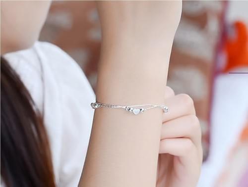 สร้อยข้อมือเงิน925 เส้นคู่หัวใจ