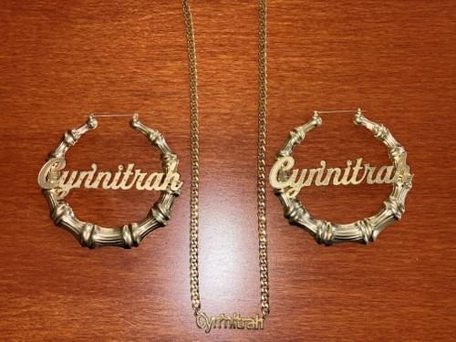 Personalized Bamboo Earrings & Chain Set