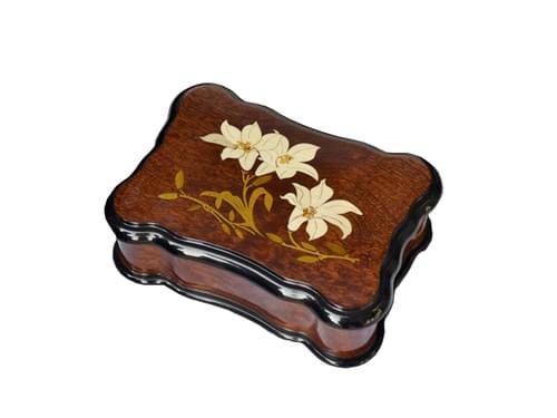 Deluxe lily flowers wind up 30 note musical mechanism wood box