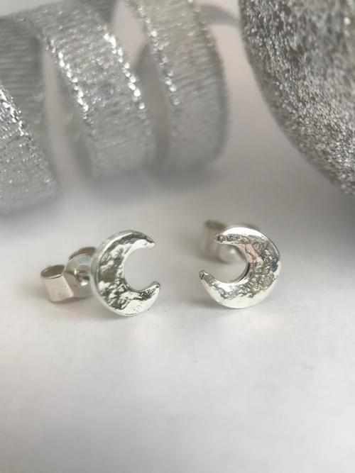 Sterling silver crescent moon mini studs