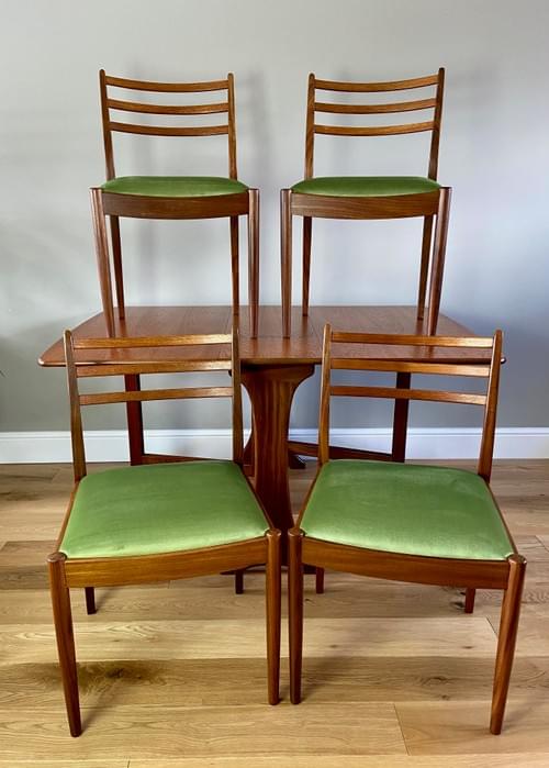 SOLD - G Plan Set of 4 Chairs & Drop Leaf Gate Leg Table / Refurbished / VB Wilkins