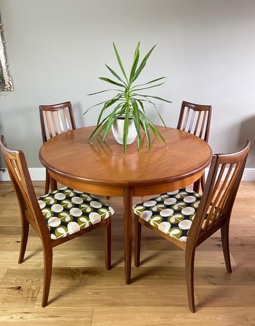 SOLD Vintage Retro 1960s G Plan Fresco Teak Danish Dining Table & 4 Chairs Orla Kiely