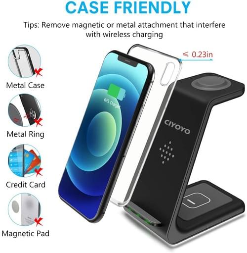 Wireless Charger Stand Ciyoyo 3 In 1 Fast Wireless Charging Station Dock<script async src=