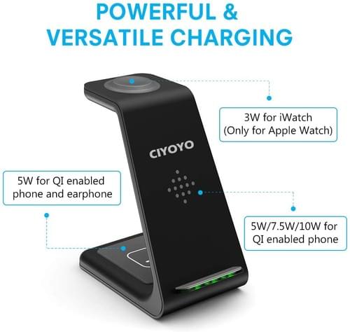 Wireless Charger Stand Ciyoyo 3 In 1 Fast Wireless Charging Station Dock<script async src=