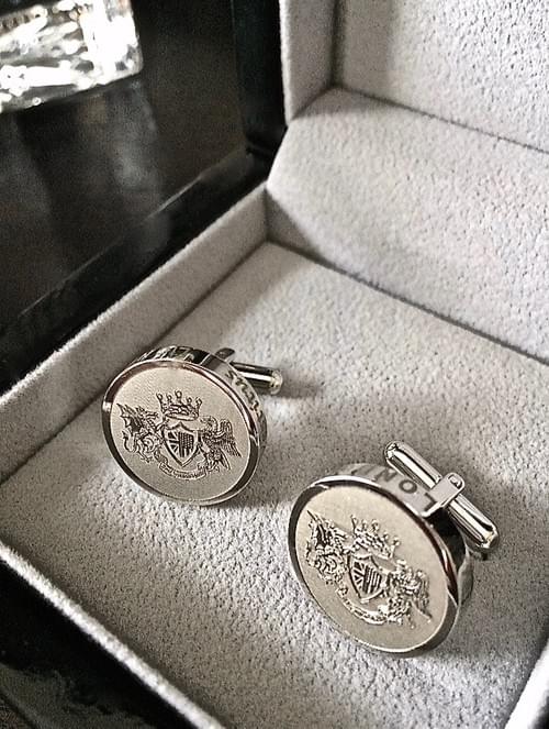 Round Crest Polished Steel Cufflinks