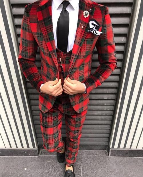 Red Green Squared Velvet Suit