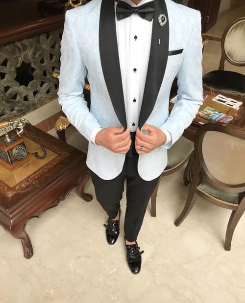 Black Light Blue Mosaic Suit