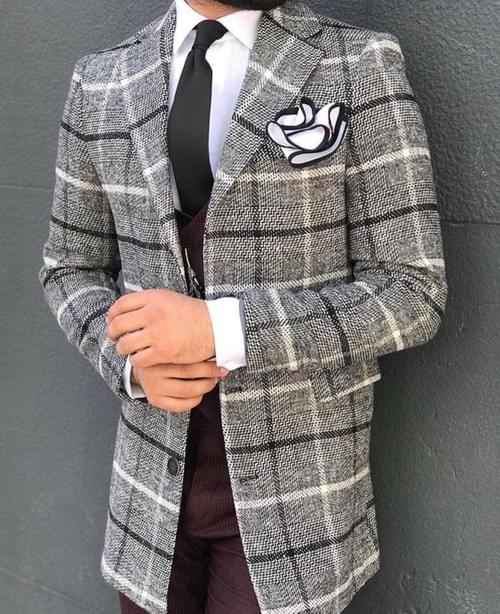 Grey Striped Long Coat