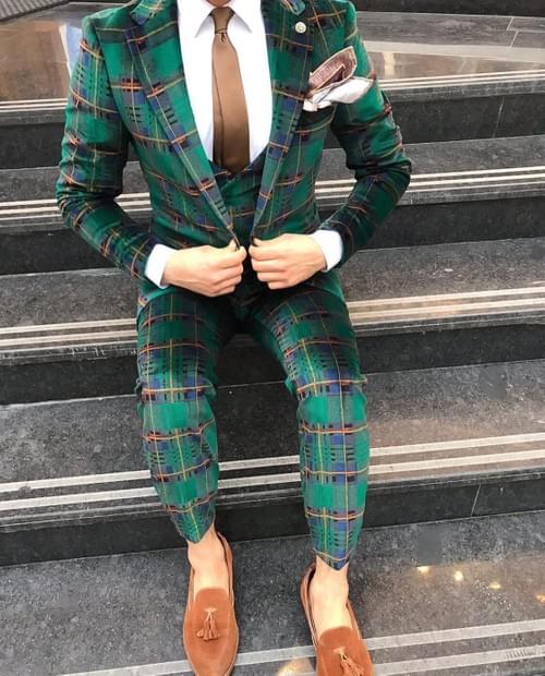 Green Orange Striped Velvet Suit