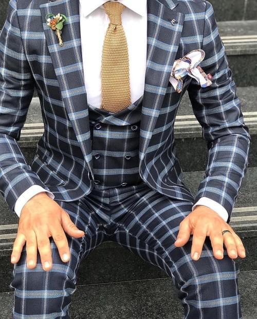 Navy Blue Squared Slim Fit Suit