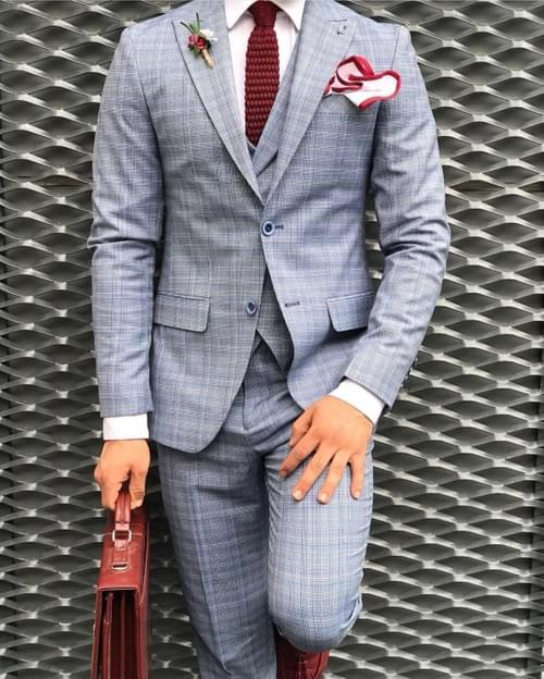 Grey Blue Cotton Suit