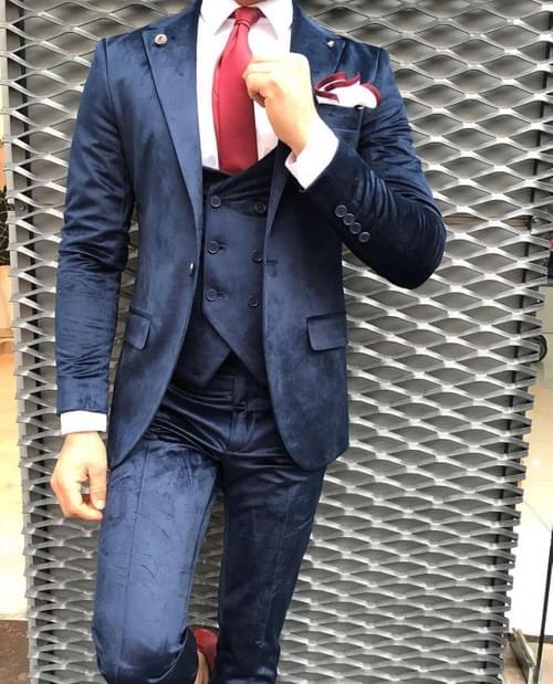 Navy Velvet Slim Fit Velvet Suit